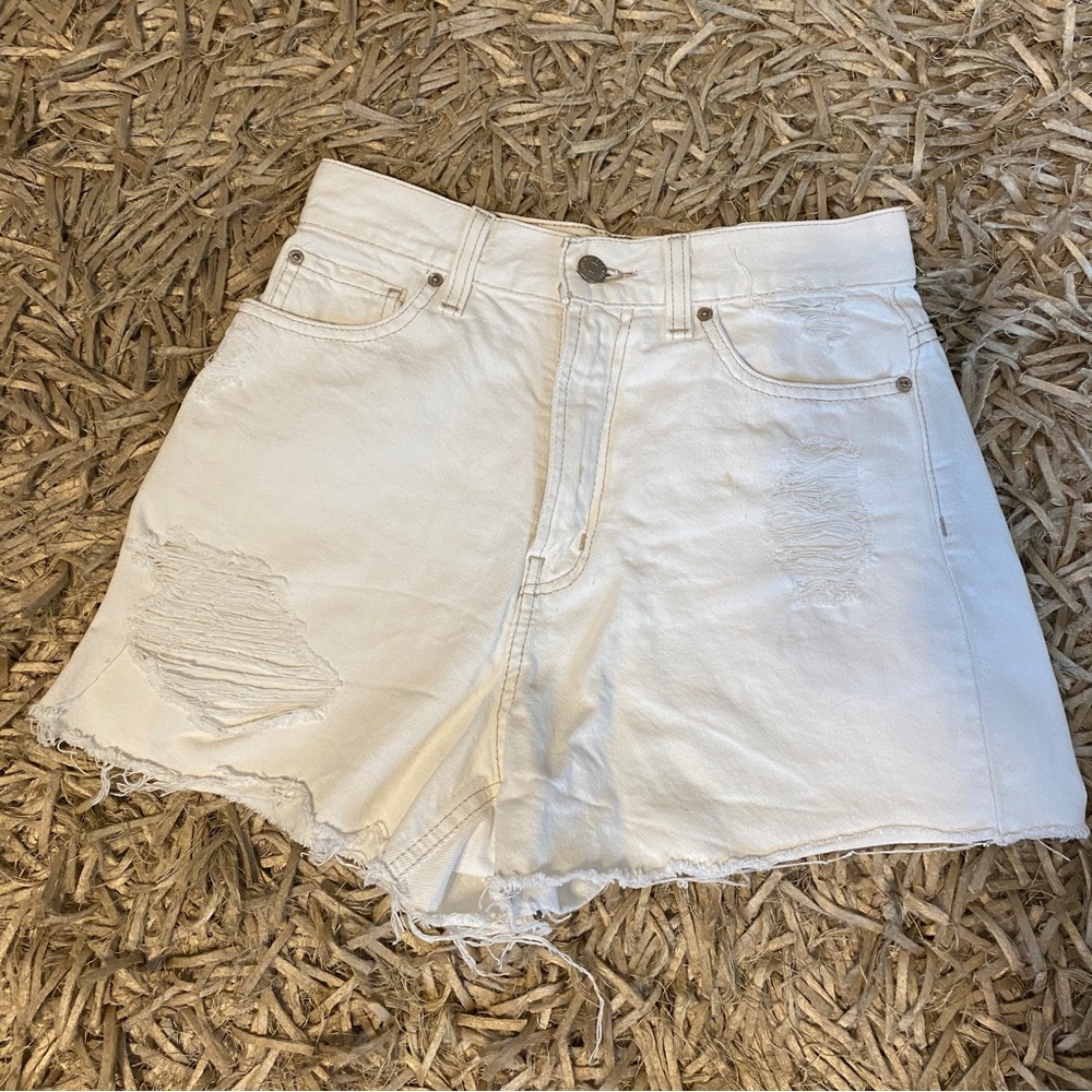 BDG distressed A-line white shorts